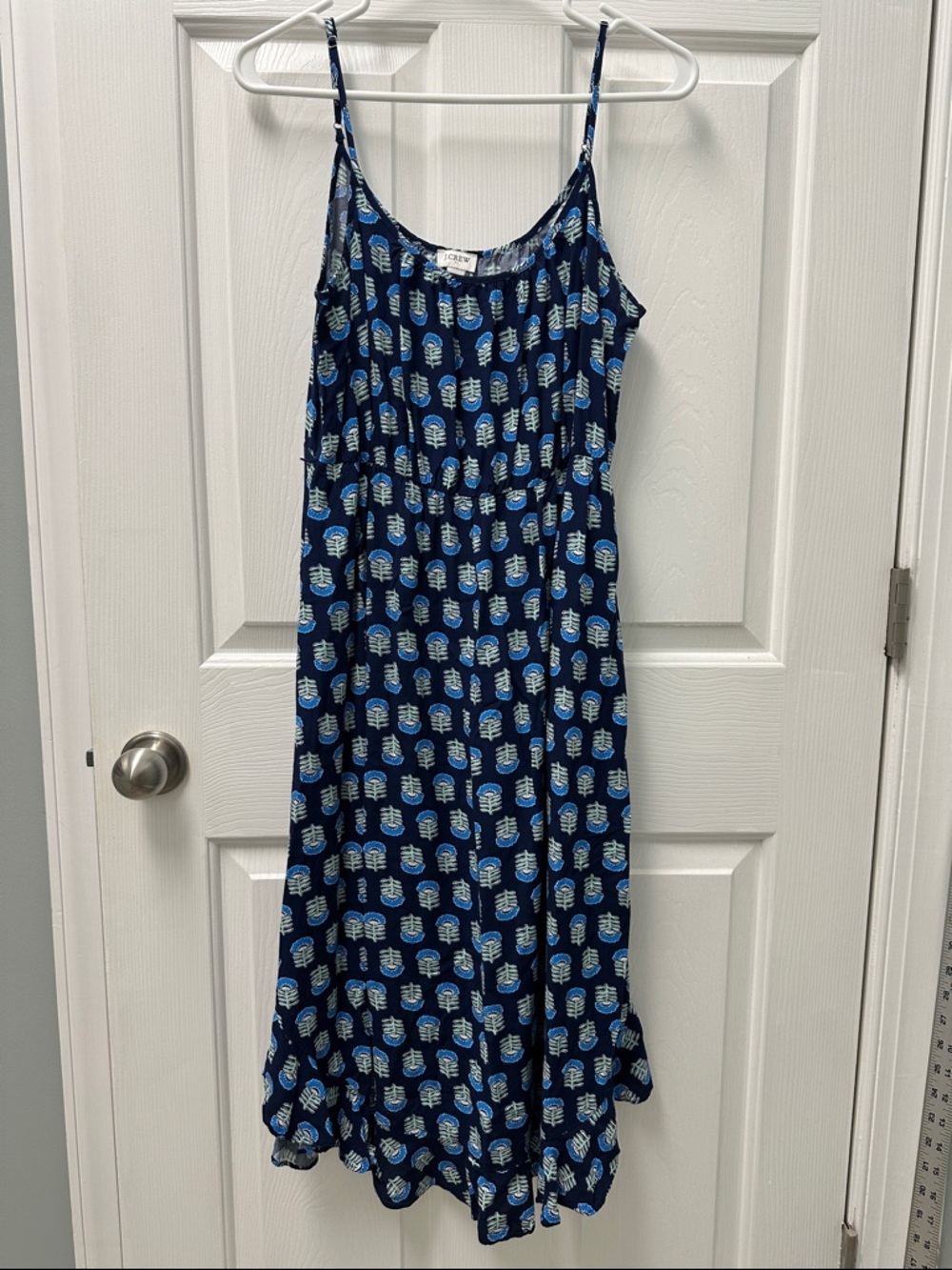 J. Crew Navy‎ Blue Printed Spaghetti-Strap Maxi Dress